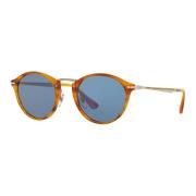 Gestreepte Bruin/Crystal Grijs Blauwe Zonnebril Persol , Brown , Heren