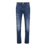 Navy Blue Distressed Denim Jeans Pmds , Blue , Heren