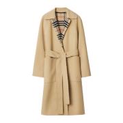 Beige Wollen Jas met Geruite Voering Burberry , Beige , Dames