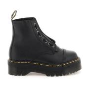 Gewaxt leren gevechtslaarzen met rits Dr. Martens , Black , Dames