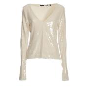 Pailletten V-hals Top Ecru Rotate Birger Christensen , Beige , Dames