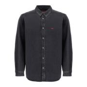 Gedistresseerd denim overhemd met Oval D-logo Diesel , Black , Heren