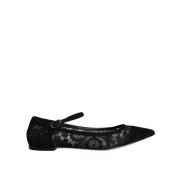 Zwarte Kant Flats met Leren Zool Dolce & Gabbana , Black , Dames