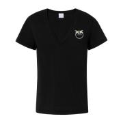 Korte mouw V-hals logo tee Pinko , Black , Dames