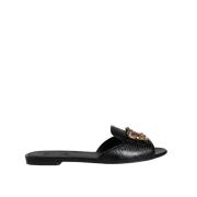 Zwarte leren instappers met logo Dolce & Gabbana , Black , Dames