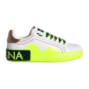 Wit Goud Groene Leren Sneakers Dolce & Gabbana , White , Dames