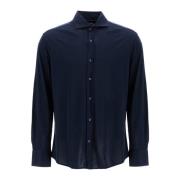 Zijden en Katoenen Jersey Shirt Brunello Cucinelli , Blue , Heren