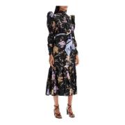 Bloemenprint Zijden Midi Jurk Zimmermann , Multicolor , Dames