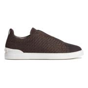 Leren Sneakers Triple Stitch Design Ermenegildo Zegna , Brown , Heren