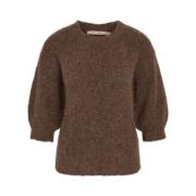 Alpaca Gebreide Korte Mouw Trui RUE de Femme , Brown , Dames