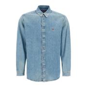 Versleten Denim Shirt met Ovaal D Logo Diesel , Blue , Heren