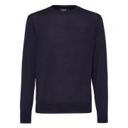 Blauwe Basic Sweater Girocollo Dsquared2 , Blue , Heren