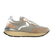 Beige Sneakers in Leer/Nylon Voile Blanche , Multicolor , Dames