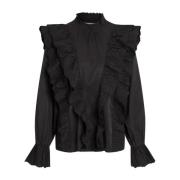 Zwarte Geborduurde Ruche Blouse RUE de Femme , Black , Dames