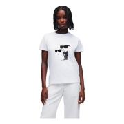 Wit T-shirt met Karl & Choupette afbeelding Karl Lagerfeld , White , D...