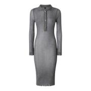 Geribbelde Gebreide Midi Jurk met Lurex Pinko , Gray , Dames