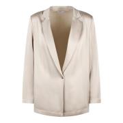 Satijnen Blouse Jas Klassieke Revers Herno , Beige , Dames