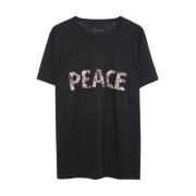 Vredige Bloemenprint Linnen T-Shirt Zadig & Voltaire , Black , Heren