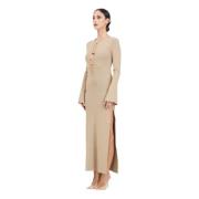 Beige Elegant Midi Jurk met Cut-Out Detail Akep , Beige , Dames