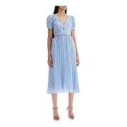 Metallic Chiffon Midi Jurk met Kristallen Self Portrait , Blue , Dames