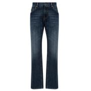 Indigo Blauwe Straight-Leg Denim Jeans Dolce & Gabbana , Blue , Heren