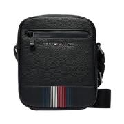 Zwarte Schoudertas met Leren Details Tommy Hilfiger , Black , Heren