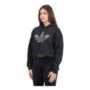 Zwarte Rhinestone Trefoil Hoodie Sweater Adidas Originals , Black , Da...