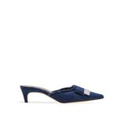 Blauwe Slip-On Denim Effect Muiltjes Sergio Rossi , Blue , Dames