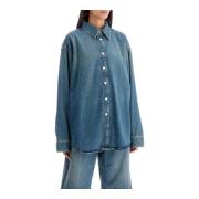 Oversized Denim Shirt met Drukknoopsluiting Haikure , Blue , Dames