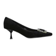 Velvet Pumps met kristaldetail Sergio Rossi , Black , Dames