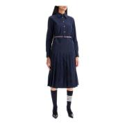 Flanellen Midi Overhemdjurk met Riem Thom Browne , Blue , Dames