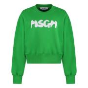 Katoenen Crew-Neck Sweatshirt Geribde Randen Msgm , Green , Dames