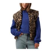 Leopard Print Beige Blazer Gilet Ydence , Brown , Dames