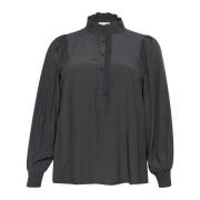 Zwart Oester Blouse met Pofmouwen Kaffe Curve , Black , Dames