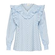 Vrouwelijke blouse met pofmouwen en ruches Kaffe Curve , Blue , Dames