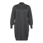 Zwarte Gebreide Jurk met Pofmouwen Kaffe Curve , Gray , Dames