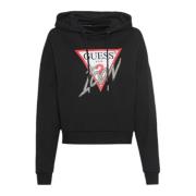 Katoenen Hoodie met Strass Logo Guess , Black , Dames