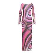 Fuchsia Bruine Lange Jurk Emilio Pucci , Multicolor , Dames