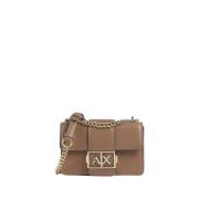 Bruine leren schoudertas met gouden details Armani Exchange , Brown , ...