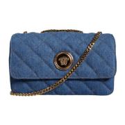 Gewatteerde Denim Leren Crossbody Tas Versace , Blue , Dames