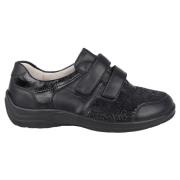 Zwarte leren wijde pasvorm sneakers Waldläufer , Black , Dames