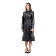 Zwarte Trenchcoat met Metalen Details Patrizia Pepe , Black , Dames