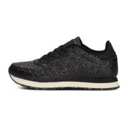 Glitter Lage Sneakers voor Dames Woden , Black , Dames