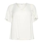 Elegante V-hals Blouse met Ruchedetails Kaffe Curve , White , Dames