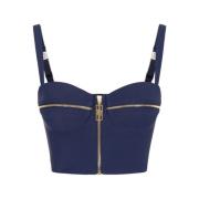 Blauwe Geplooide Top, Veelzijdig en Trendy Elisabetta Franchi , Blue ,...