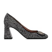 Zwarte Hak Decollete Grijze Schoenen Pollini , Black , Dames