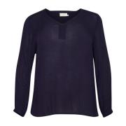 Paarse V-hals Lange Mouw Blouse Kaffe Curve , Purple , Dames