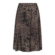 Luipaardprint A-lijn Rok Kaffe Curve , Brown , Dames