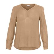 V-hals Lange Mouw Blouse Petrified Oak Kaffe Curve , Brown , Dames