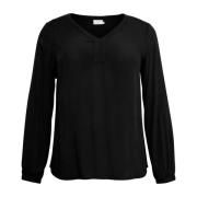 Zwart Diep V-Hals Blouse Kaffe Curve , Black , Dames